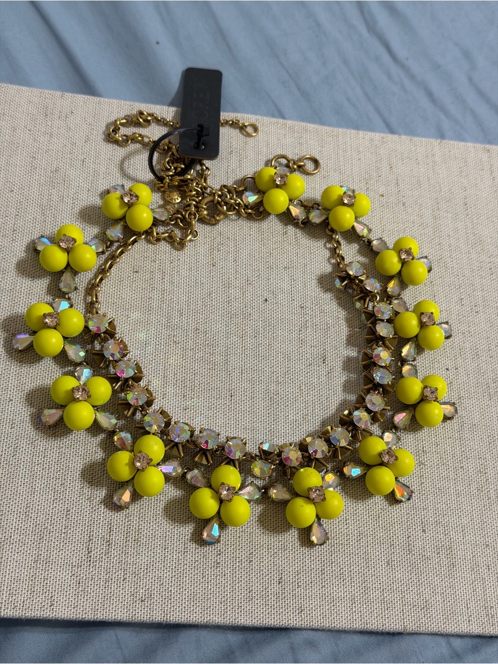 J.Crew RARE Yellow Floral Bib Statement Necklace AB Aurora Crystal Rhineston Y2K - Picture 12 of 14